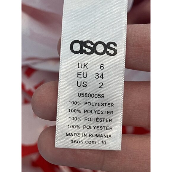 ASOS Jumpsuit Size 2 Red Floral Deep V Neck Summer Attached Belt - Picture 10 of 11